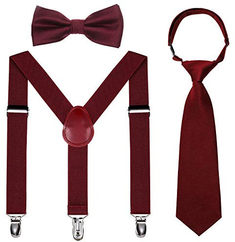 Kajeer Juegos de tirantes y pajarita para niños - Juegos de tirantes elásticos ajustables para niños de 6 meses a 13 años (Vino rojo, 65cm (5 meses - 6 años))