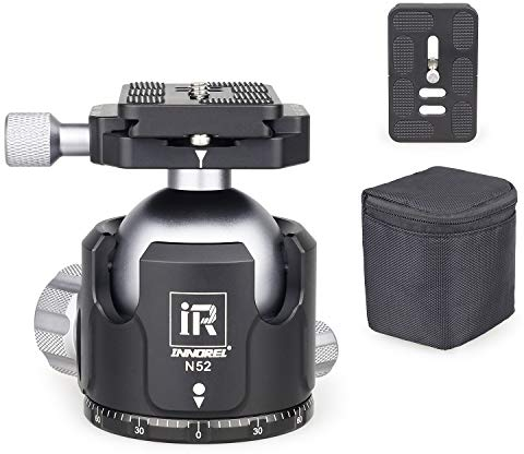 INNOREL N52 Stativ-Kugelkopf mit flachem Profil, Panorama-CNC-Metall-Kamerastativ, Kugelkopf mit Zwei 6,35 mm Schraube Arca Swiss Schnellwechselplatten für Stativ Camcorder maximale Belastung 30kg