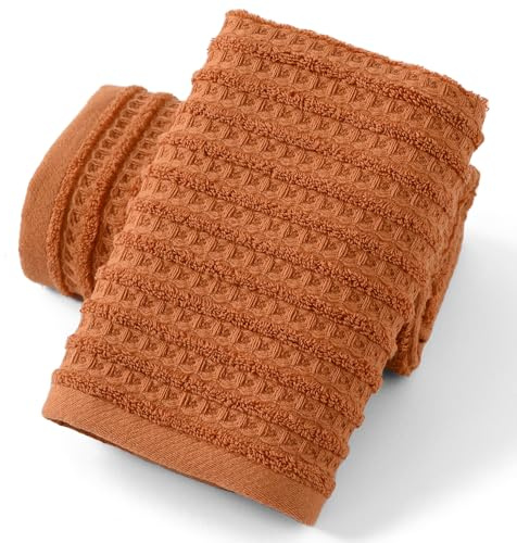 sense gnosis 100% Baumwolle weiches Handtuch Waffelgewebe mit Frottee Streifenmuster Ultra saugfähig schnell trocknend leichte Handtücher Küche Geschirrtücher 33 x 74 cm (Koralle, 2 Stück)