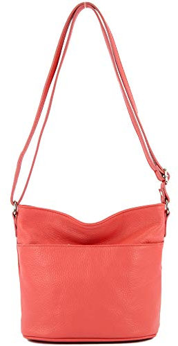 modamoda de T198 kleine Damen Leder Umhängetasche Schultertasche handmade in Italy, Farbe:Lachsfarben