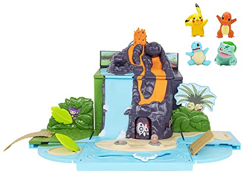 Pokémon Carry 'N' Go Vulkan-Spielset mit 4 enthaltenen 5,1 cm, Pikachu, Charmander, Bulbasaur und Squirtle – überall hin mitnehmen, Spielsets für Kinder und Pokémon-Fans – exklusiv von Amazon