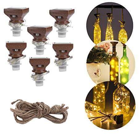 Emoshayoga 6PCS 20LED Solaire Guirlande Lumineuse, Bouteille liège lumière lumière décor avec IP44 étanche pour Bouteilles de vin Bouteilles en Verre et Bouteilles de Soda