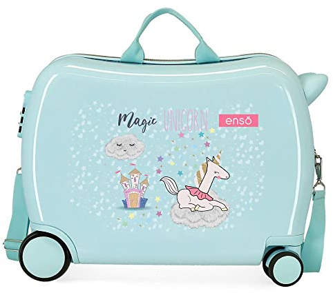 Enso Magic Unicorn Kinderkoffer, blau, 50 x 38 x 20 cm, starr, ABS-Kombinationsverschluss, 34 l, 1,8 kg, 4 Räder, Handgepäck