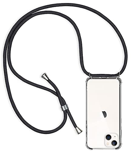 ZYIMOU für iPhone 14 Plus Hülle mit Band, Handyhülle iPhone 14 Plus Handyband Hülle mit Kette Schutzhülle Kordel zum Umhängen Transparent Weich TPU Silikon Bumper, Schwarz