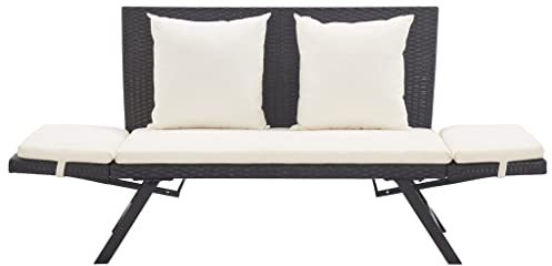 Hommdiy Gartenbank Beidseitig verstellbar 176cm Sonnenliege Sitzbank Bank Gartenliege Liege Gartenmöbel Balkonbank Parkbank Terrasse Poly Rattan