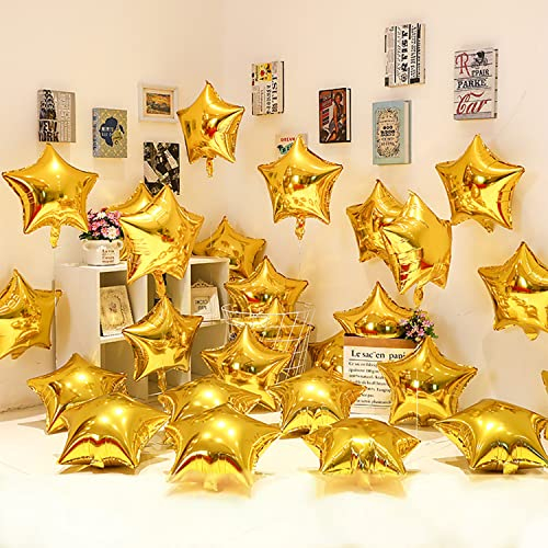 kukifun 20 Stücke Stern Luftballons 18 Zoll Goldene Luftballons Folienballons Heliumballon Stern Sternförmige Pentagramm Golden Folienluftballon für Geburtstag Verlobung Hochzeit Patry Dekoration