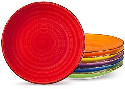 vancasso Platos Llanos Gres, Juego de Platos de 6 Colores, Platos Postre 21.6cm para Ensalada Aperitivo Fruta Tartas, Apto para Microondas y Lavavajillas, Pintados a Mano en Aspecto Rústico