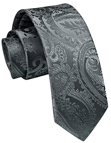 Enlision Paisley Herren Krawatte Silber Schmale Krawatte Seide Krawatten für Formelle Büro oder Hochzeit Business 6cm