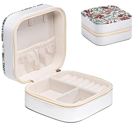 Diusye Tropische Pflanzen Monstera Blatt Kleine Schmuckschatulle für Ring, Ohrring, Halskette, Armband, Reise-Schmuckkästchen, Aufbewahrungs-Organizer für Frauen, Mädchen, Geschenke