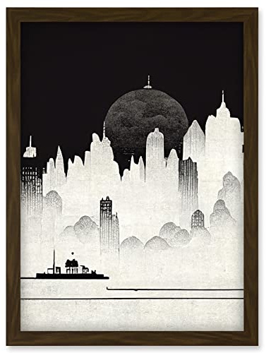 Doppelganger33 LTD Futuristic Cityscape Ukiyo-e Flat Illustration Artwork Framed Wall Art Print A4