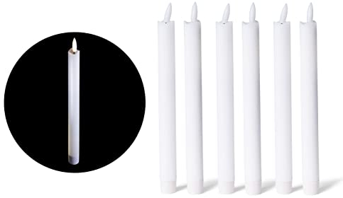 Weiße LED Stabkerze mit Timerfunktion 6er Set - Stabkerze LED bewegliche Flamme Timer - 22cm Höhe für 2,2cm Durchmesser / 1x AA Batterie notwendig - LED Stabkerzen Echtwachs