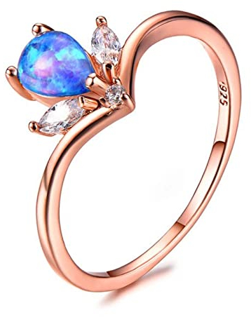 STOPI Blau/Weiß/Lila Feueropal Blumenring Vintage Rose Und Gold Gefüllte Eheringe Für Frauen Birthstone Schmuck