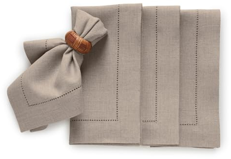 Solino Home Mittelschwere Leinenservietten,Natur, 100% reines Leinenstoff Hohlsaum-Servietten 20x20 Zoll,4er Set Dinnerservietten für Frühling, Ostern, Sommer,Handgefertigt und maschinenwaschbar
