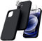 ORNARTO Compatible with iPhone 12 Case, iPhone 12 Pro Case, with 2 x Screen Protector + 2 x Camera Lens Protector, Slim Liquid Silicone 3 Layers Full Covered Soft Gel Rubber Case Cover-Black