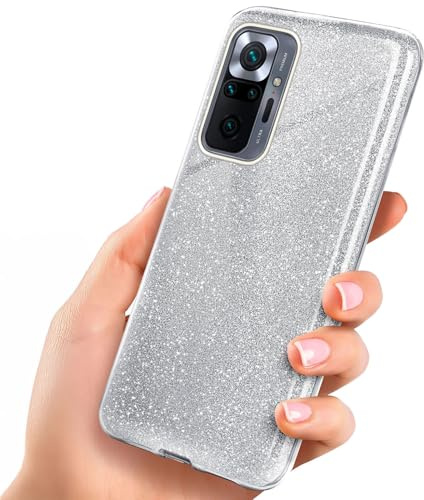 ONEFLOW Glitter Case für Redmi Note 10 Pro Glitzer Handyhülle mit Kameraschutz, Stylische Hülle Glitzernd, Dünne TPU Schutzhülle für Damen, Glitzerhülle Qi kompatibel, Silber