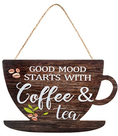 Wooden Coffee Sign Coffee Shop Welcome Hanging Coffee & Tea Vintage Hanging Plaque Rustic Indoor Outdoor Home Kitchen Farmhouse Decoration Gift for Coffee Lovers Station Coffee Nook Decor Sign