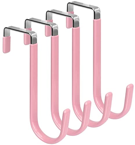 FYY Over The Door Hooks, 4 Pack Door Hangers Hooks with Rubber Prevent Scratches Heavy Duty Organizer Hooks for Living Room, Bathroom, Bedroom Hanging Clothes, Towels, Hats, Coats, Bags Pink