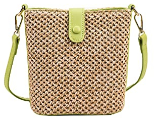 Ulisty Damen Klein Strohtasche Mini Gewebt Eimer Tasche Sommer Strandtasche Mode Schultertasche Umhängetasche Handtasche grün