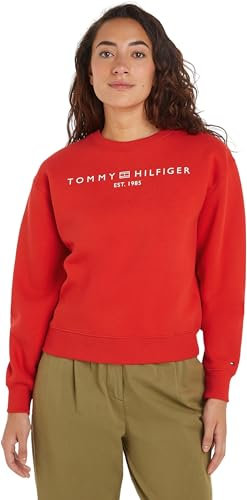 Tommy Hilfiger Damen Sweatshirt ohne Kapuze, Rot (Fierce Red), L