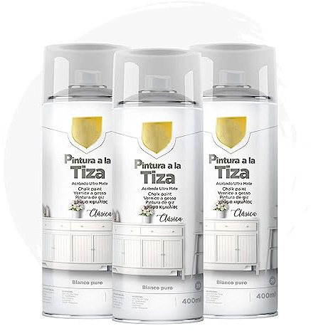 Pintura Spray 400ml a la Tiza Chalk Paint Acabado ultra Mate para Metal/Madera/Plástico (Blanco Puro,400 ml (Paquete de 3)