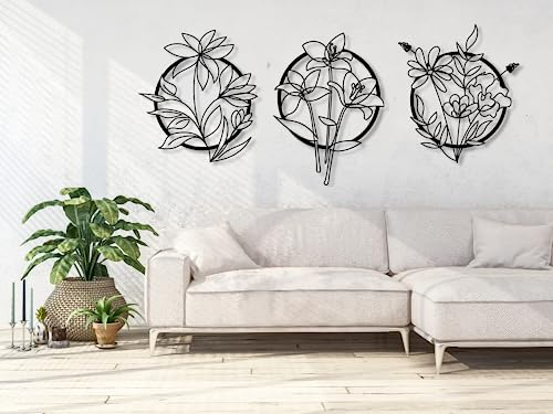 VAILLA ® 3er set Blumen Wanddeko, Blume Wanddekoration aus Holz, Wandbilder Home Dekoration, 3D Wall Art, Große Wand Deko, Bilder für Schlafzimmer, Wohnzimmer und Küche (Blumen 24)