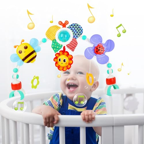 Baby Spielzeug, Kinderwagen Spielzeug für Babys 0-6 Monate, Babies Spielebogen für Babybett Spielzeug und Babyschale Spielzeug mit Rassel/Squeak, Geschenk Junge Mädchen