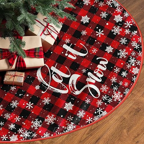 EXQUILEG Christmas Tree Skirts Faux Fur Tree Ornaments Rotes Gitter 90cm Und 122cm Größen Tree Skirt for Christmas Decoration New Year Christmas Holiday Party (122cm)