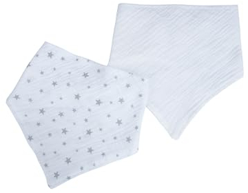 Bébé Douceur 2 Lätzchen, Bandana, 100% Baumwoll-Gaze, 16 x 41 cm, Weiß