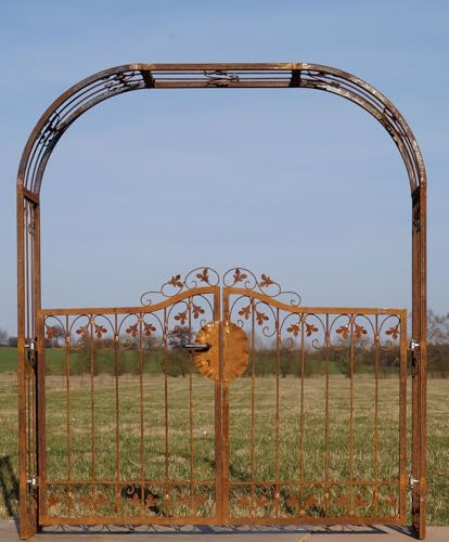 Tor Gartentür Pforte Rosenbogen massiv Tür Monaco-RBGT-RBS 140/200/30S Roh Rost verstellbare Torbänder, deutsches Markenschloss Rundbogen Stabil massiv Rankbogen Gartenbogen