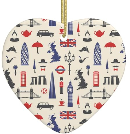 Weihnachtsbaumschmuck in Herzform, Keramik, zum Aufhängen, England, London, Großbritannien, Weihnachtsschmuck für festliche Party, Neujahr