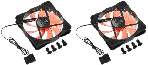 sourcing map 2Pcs Computer Case Fan 650-2000RPM 120mm 4 Pin Red LED Silent Cooling Fan 33 LED 12V for Desktop Computer Radiators with Rubber Pads 4 Screws
