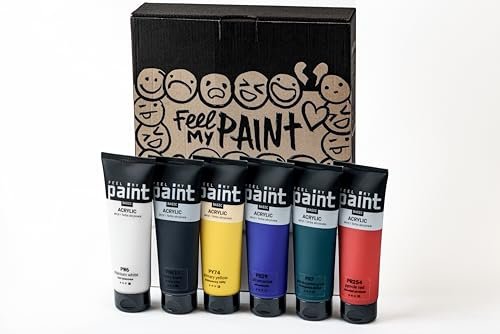 FeelMyPaint Acrylfarben Set – 6×120 ml hochpigmentierte Künstlerfarben in Kartonbox, ideal zum Malen auf Leinwand, Papier, Holz, Stoff, Stein, Keramik, Glas