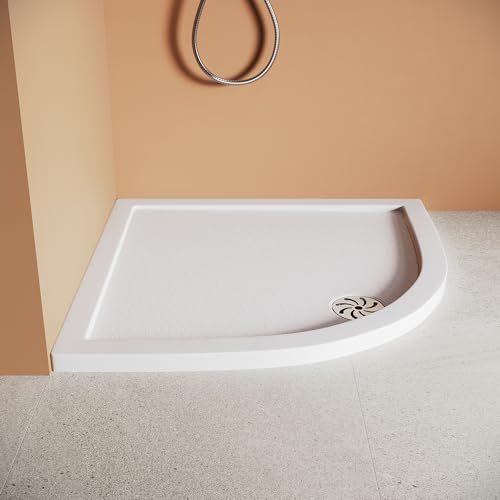 SUNXURY Piatto doccia a forma semicircolare 90 x 90 cm, piatto doccia piatto antiscivolo, raggio 550 mm, con copertura in acciaio inox