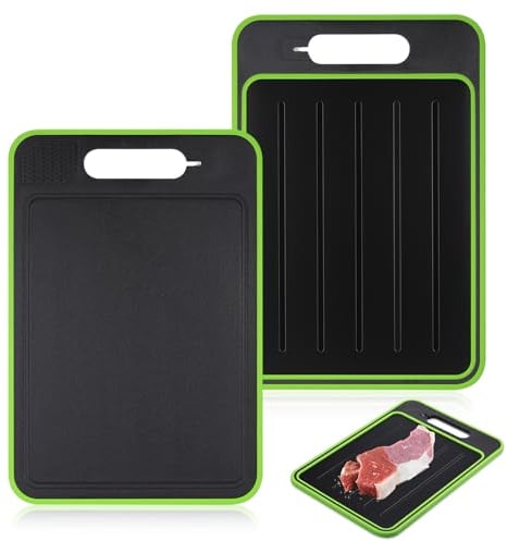 4 in 1 Miracle Melt Defrosting Board, Defrosting Tray Double Sided As Chopping Board with Grater, Sharpener, Fast Thawing of Frozen Food & Meat, 12.3x8.3 Inch