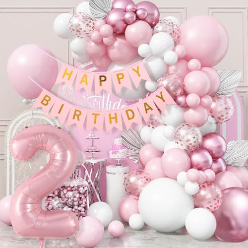 WINFLUENCE Geburtstagsdeko 2 Jahr Mädchen, Luftballon 2. Geburtstag Rosa, Geburtstagsdeko 2 Jahr Mädchen