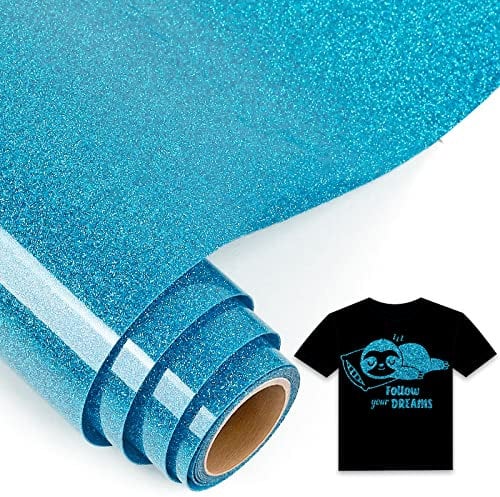 IModeur Glitter Blue Iron on Vinyl — 30.5 x 153 cm Heat Transfer Vinyl for Fabric, PET Backing Blue Vinyl for T-Shirts, Clothes, Hats, Bags and Other Textiles, HTV Vinyl Roll Easy to Weed