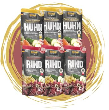 Belcando Frischebeutel Nassfutter | Multi Bundle, Sparpaket | Verschiedene Sorten | 6x125g (125g, 3X Rind, 3X Huhn)