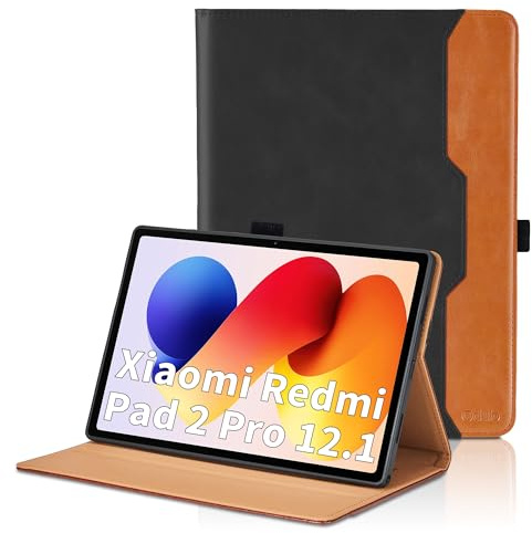 Hülle für Xiaomi Redmi Pad 2 Pro 2025 / Redmi Pad Pro 12.1 Zoll 2024 / Poco Pad M1 2025 PU Leder Schutzhülle mit Tasche und Stiftschlaufe, Auto Wachen/Schlafen Smart Cover mit Stand Funktion- Schwarz