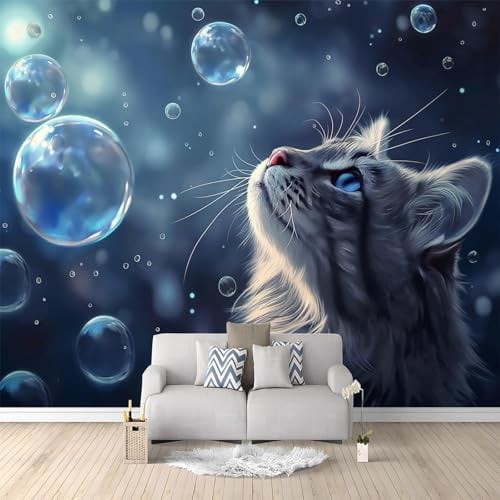 Fototapete Vlies Tapete Fantasy-Stil Katzen Blasen 250x175 cm 3D Effekt Wandbild Vlies Wandtapete Moderne Wohnzimmer Mural Schlafzimmer Kinderzimmer TV Hintergrund Wand Motivtapeten