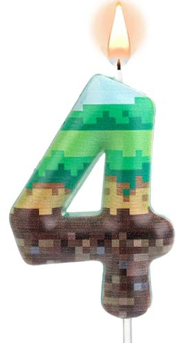 Pixel Birthday Cake Candle, Green Pixel Birthday Number Candle Number Cake Toppers for Wedding Anniversary Themed Parties (4)