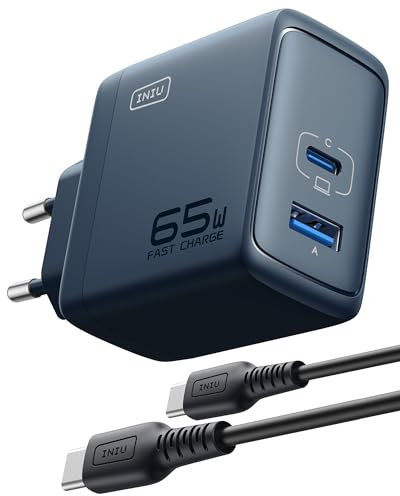 INIU 65W USB C Cargador, 2 Puerto Cargador Tipo C Carga Rapida, GAN Ⅱ Cargador portatil de Pared Compacto para MacBook iPad Pro/Air, iPhone 16 15 14 Pro MAX, Galaxy S24 Ultra, Google, Xiaomi, Huawei
