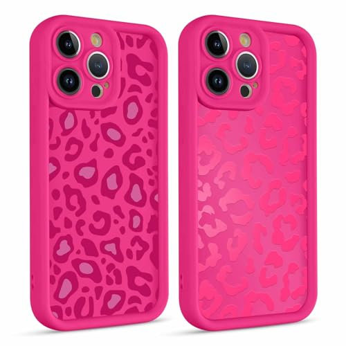 Kueqeay 2 Pièces Coque pour iPhone 14 Pro Max 6,7 Étui, Aesthetic Motif Mode Dessin Mat Housse Ultra Mince TPU Souple Rose Silicone Case Antichoc Anti-Rayures Bumper Protection Cover, Léopard 3