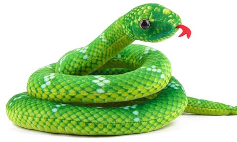 ANBOOR Schlange Stofftiere, 110cm realistisches Schlangenplüschspielzeug Langer Stoffschlange, lebensechter Schlangenspielzeug für Kinder als Party -Streichprops (Grün)