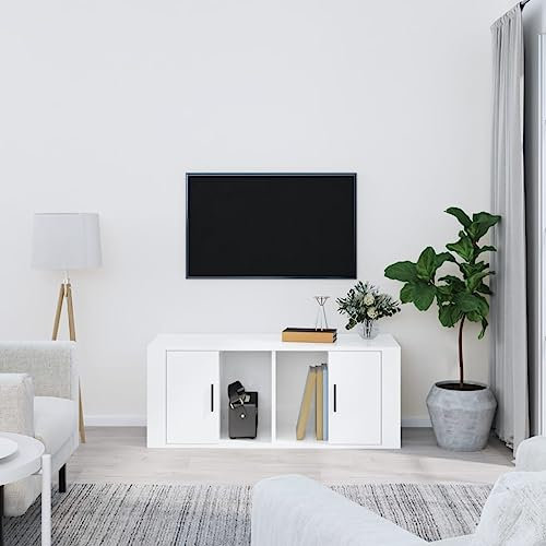 AJJHUUKI Mueble de exterior para TV, color blanco brillante, 100 x 35 x 40 cm, muebles de madera