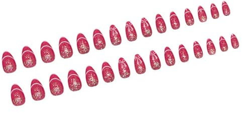 24pcs Short Almond False Nails Elegant Sparkling With Bowknot Charm False Nails Acrylic Nails Accesories For Daily Wear