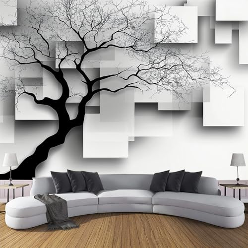 NAWVNMI Schwarzer Baum Tapete für Kinderzimmer, Abziehbare und Aufklebbare Tapete, 3D-Block, Selbstklebendes Entfernbares Wandbild für Wände (200x140cm), Wandaufkleber für Schlafzimmer