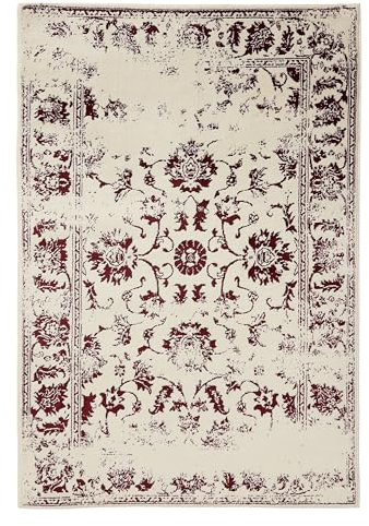 benuta Basic Teppich Suki - Creme/Rot 160x230 cm - Kunstfaser - Rechteckig & im Style: Vintage, Orient Style - Pflegeleicht für Wohnzimmer Schlafzimmer