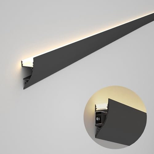 LED-Sockelleisten-Lichtabdeckung, Wandhalterung, Aluminium-Gesims, Zierleiste für Wand, Decke, Dekoration, verschiedene Größen (schwarz, 4,0 m)