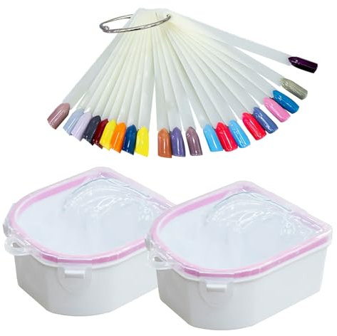 Aiweijia Nail Soaking Bowl,2 Pieces Soak Off Gel Polish Remover Manicure Bowl with 50 Pcs Nail Swatches Sticks in Transparent for Manicure Treatment Tool