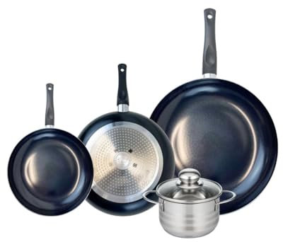 ELO 9743550 Batterie de cuisine 4 pièces, Ensemble de 3 Poêles de cuisson 20, 24 et 32 cm et 1 faitout 14 cm Elo Prima Brillant, inox, induction